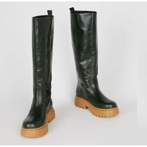 INTENTIONALLY BLANK Green and Tan Ankle Booties